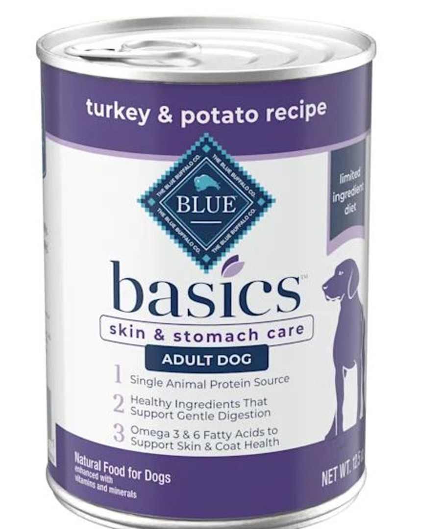 Dog Blue Buffalo Wet Food | Blue Buffalo Basics Skin & Stomach Care Grain-Free Turkey & Potato Recipe Adult Canned Dog Food