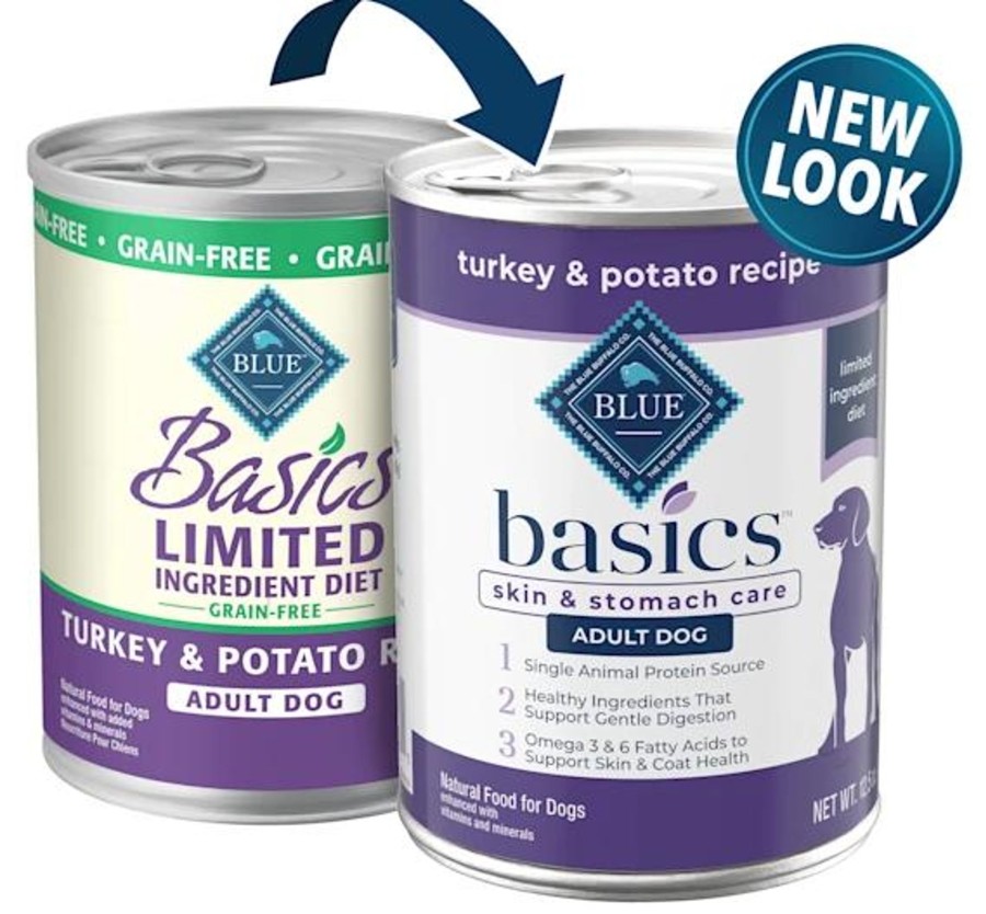 Dog Blue Buffalo Wet Food | Blue Buffalo Basics Skin & Stomach Care Grain-Free Turkey & Potato Recipe Adult Canned Dog Food