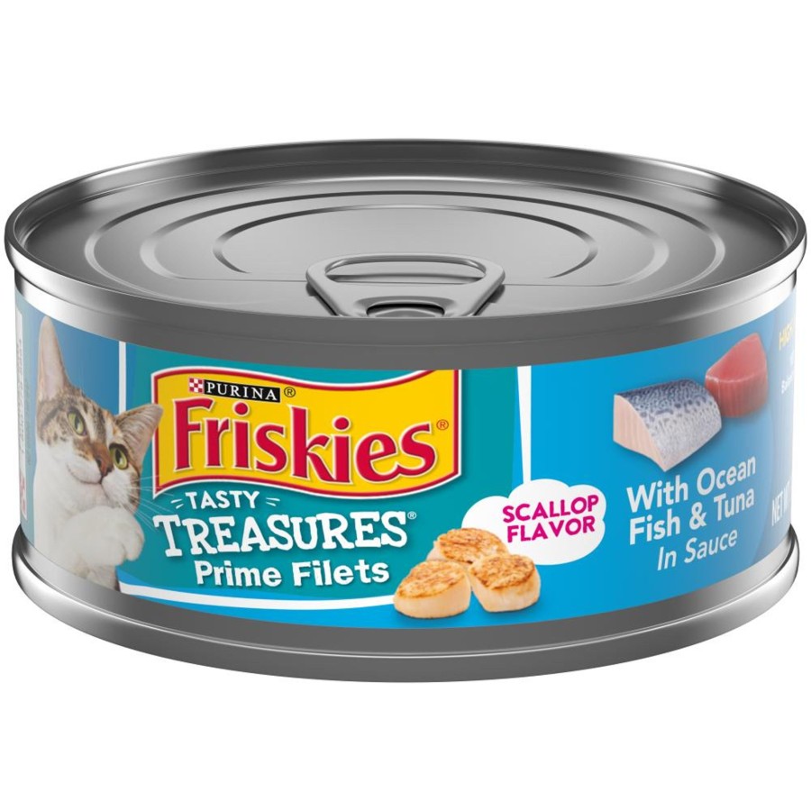 Cat Friskies Wet Food | Friskies Tasty Treasures Prime Fillet With Ocean Fish & Tuna Scallop Flavor Canned Cat Food