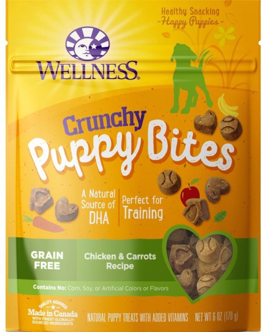 Dog Wellness | Wellness Natural Grain Free Crunchy Puppy Bites Chicken And Carrots Recipe Dog Treats