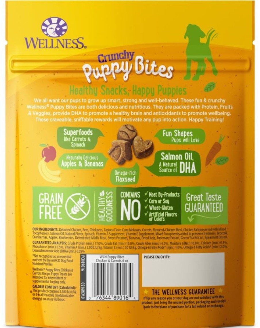 Dog Wellness | Wellness Natural Grain Free Crunchy Puppy Bites Chicken And Carrots Recipe Dog Treats