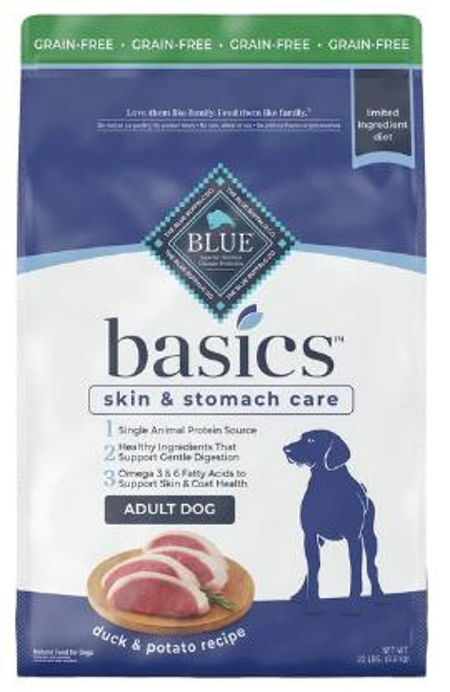 Dog Blue Buffalo Dry Food | Blue Buffalo Basics Adult Skin & Stomach Care Grain-Free Duck & Potato Recipe Dry Dog Food