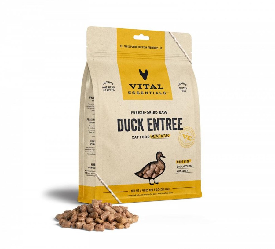 Cat Vital Essentials Freeze Dried | Vital Essentials Grain Free Duck Mini Nibs Freeze Dried Raw Food For Cats