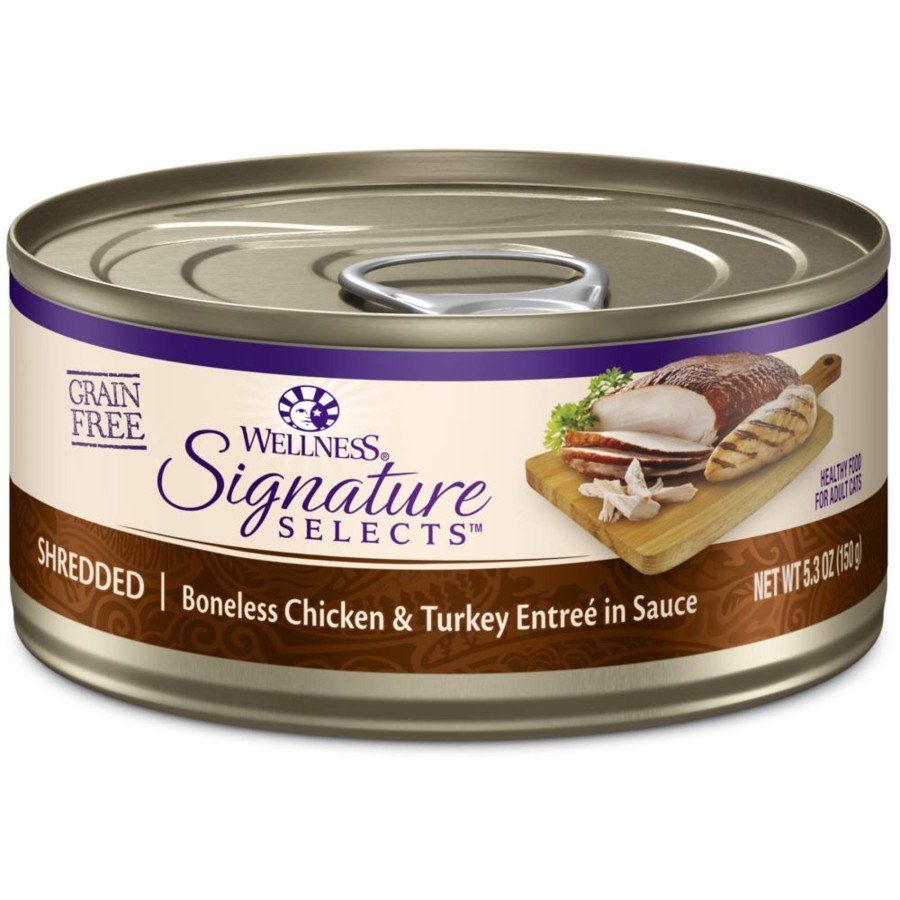 Cat Wellness Wet Food | Wellness Signature Selects Grain Free Natural Shredded White Meat Chicken And Turkey Entree In Sauce Wet Canned Cat Food