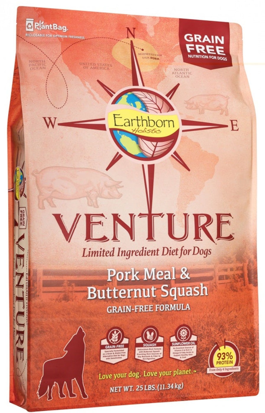 Dog Earthborn Holistic | Venture Grain Free Pork Meal And Butternut Squash Dry Dog Food