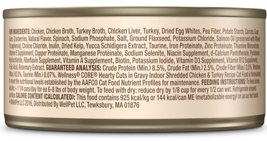 Cat Wellness Wet Food | Wellness Core Natural Grain Free Hearty Cuts Indoor Chicken And Turkey Canned Cat Food