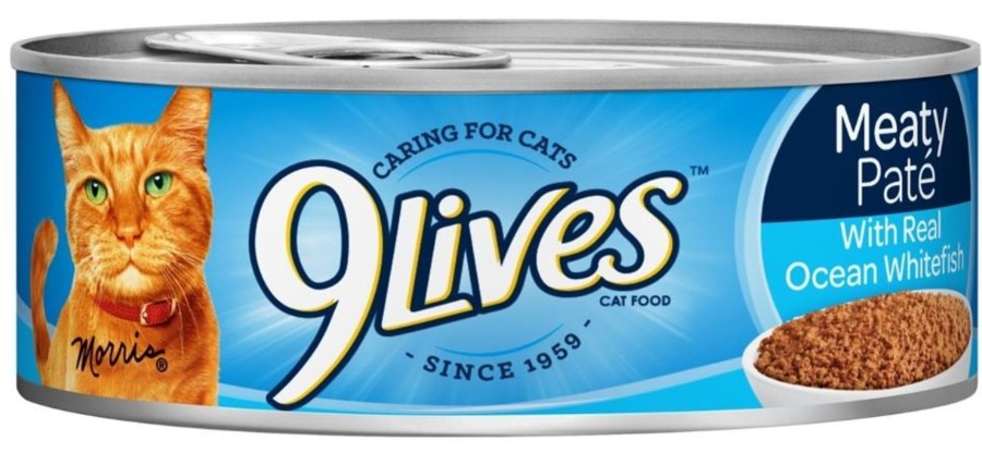 Cat 9 Lives Wet Food | 9 Lives Meaty Pate With Ocean Whitefish Dinner Canned Cat Food