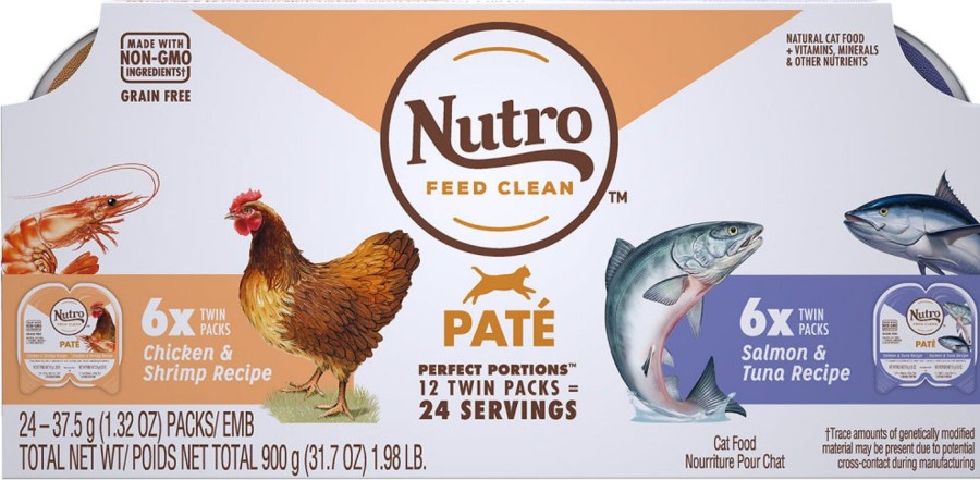 Cat Nutro Wet Food | Nutro Perfect Portions Grain Free Salmon & Tuna And Chicken & Shrimp Pate Wet Cat Food Tray Variety Pack