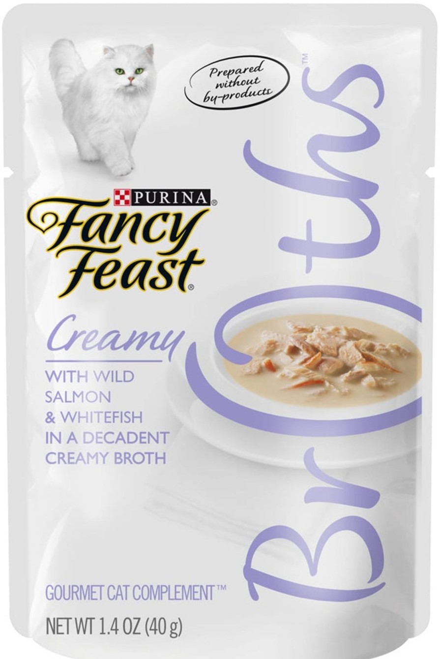 Cat Fancy Feast Wet Food | Fancy Feast Creamy Broths With Wild Salmon & Whitefish Supplemental Cat Food Pouches