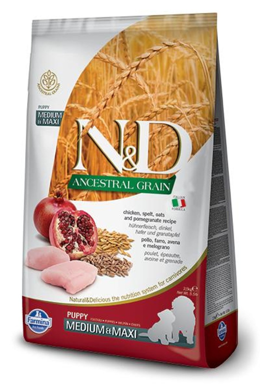 Dog Farmina Pet Foods Dry Food | Farmina N&D Natural & Delicious Ancestral Grain Medium & Maxi Puppy Chicken & Pomegranate Dry Dog Food