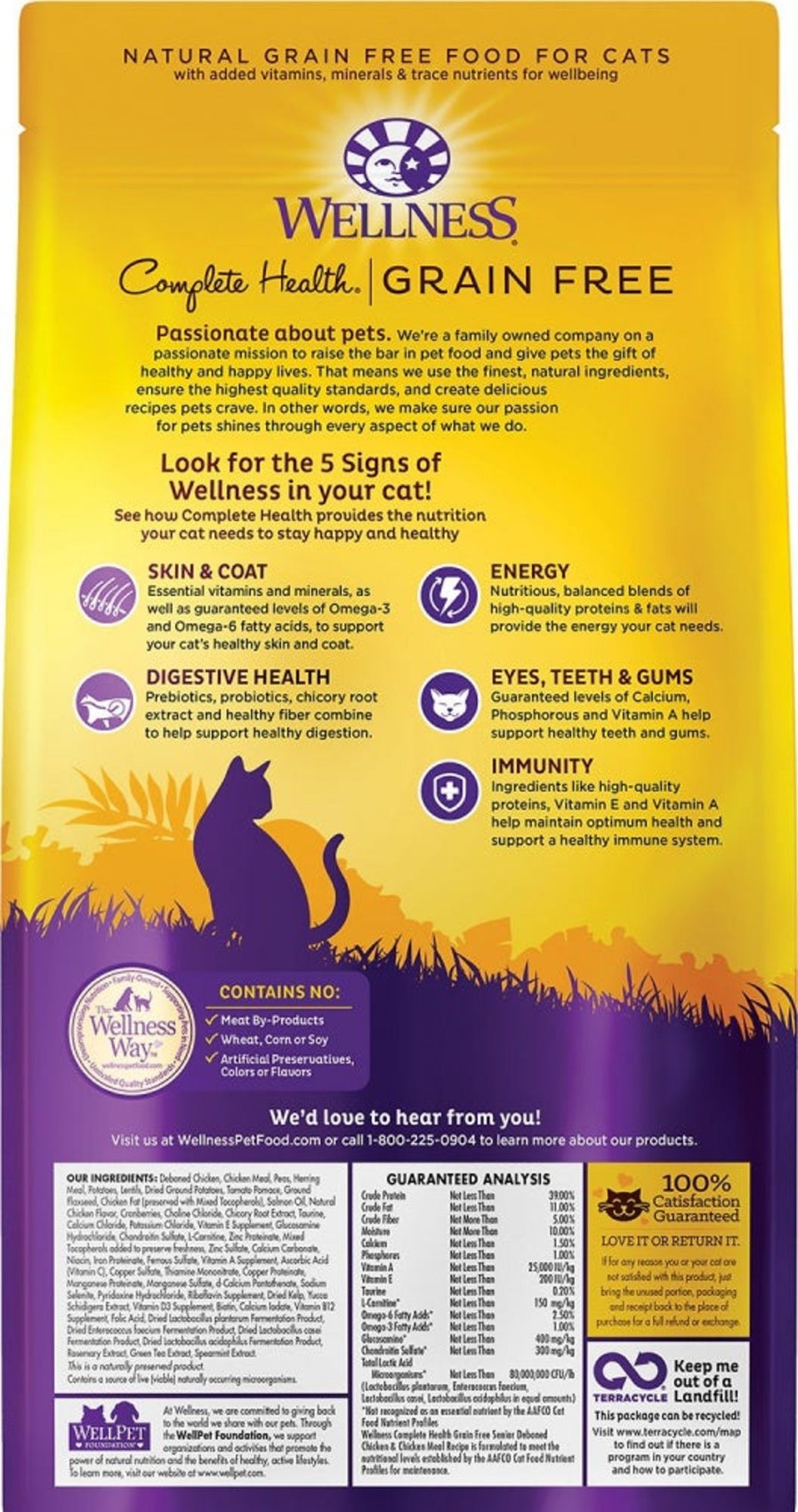 Cat Wellness Dry Food | Wellness Complete Health Deboned Chicken & Chicken Meal Grain Free Senior Dry Cat Food