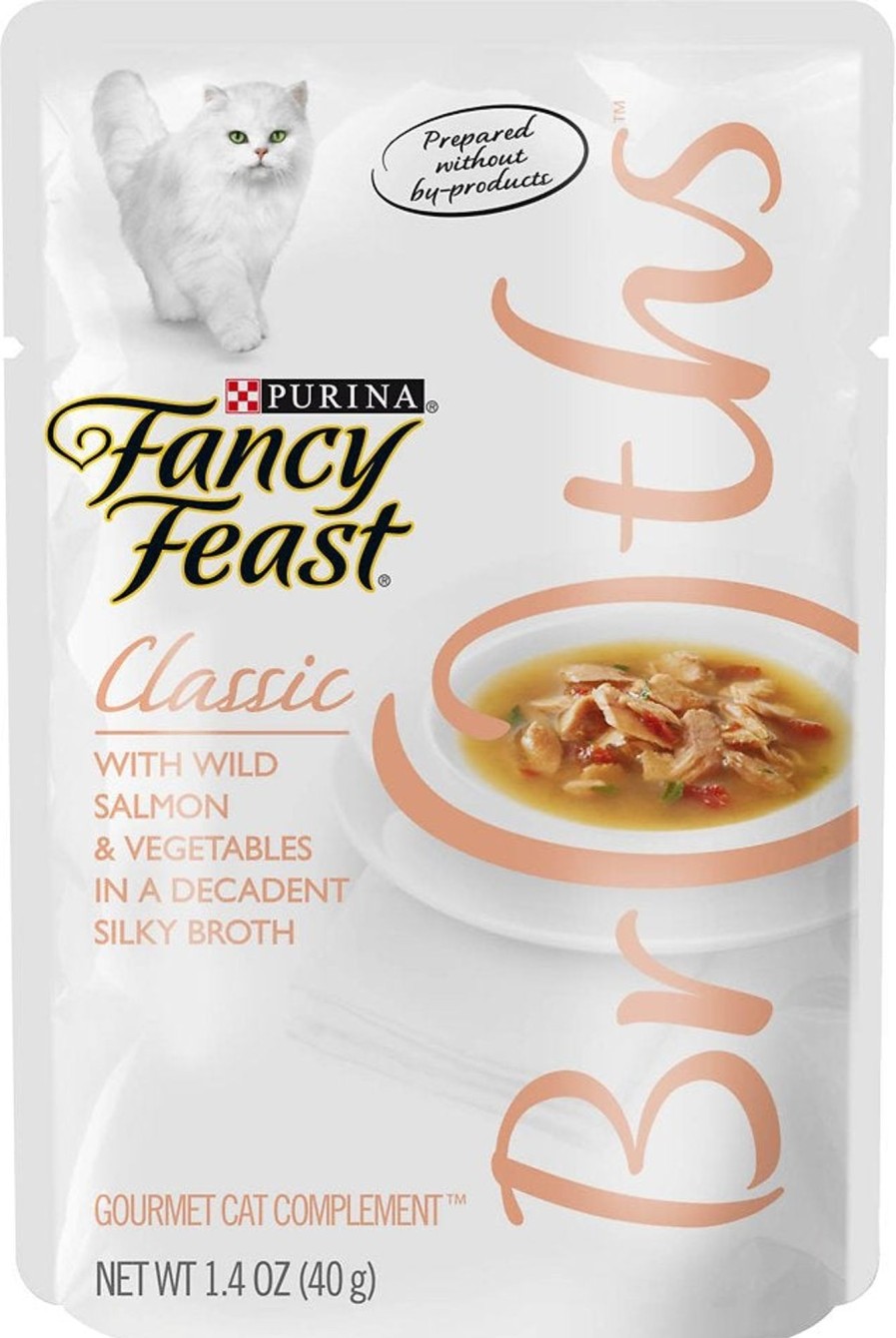 Cat Fancy Feast Wet Food | Fancy Feast Classic Broths With Wild Salmon & Vegetables Supplemental Cat Food Pouches