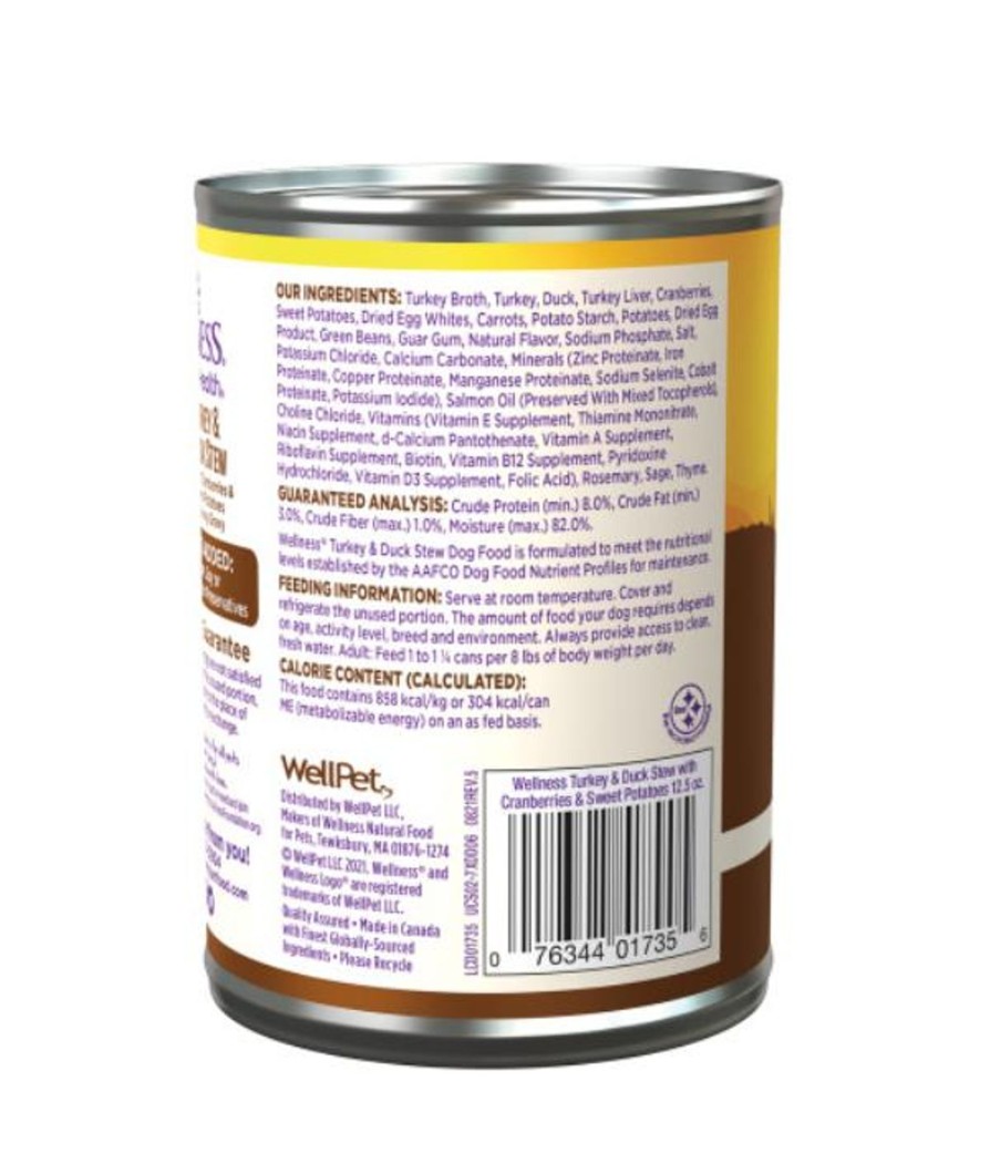 Dog Wellness Wet Food | Wellness Grain Free Natural Turkey And Duck Stew With Sweet Potato And Cranberries Wet Canned Dog Food