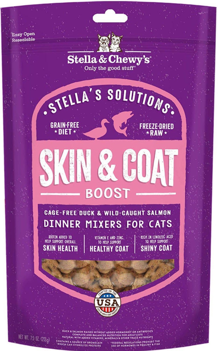 Cat Stella u0026 Chewy's Wet Food | Stella & Chewy'S Solutions Skin & Coat Boost Cage Free Duck & Wild Caught Salmon Cat Food Dinner Mixers