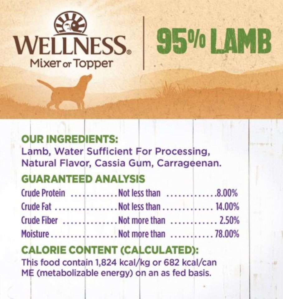 Dog Wellness Wet Food | Wellness Natural Grain Free 95%Lamb Recipe Adult Wet Canned Dog Food