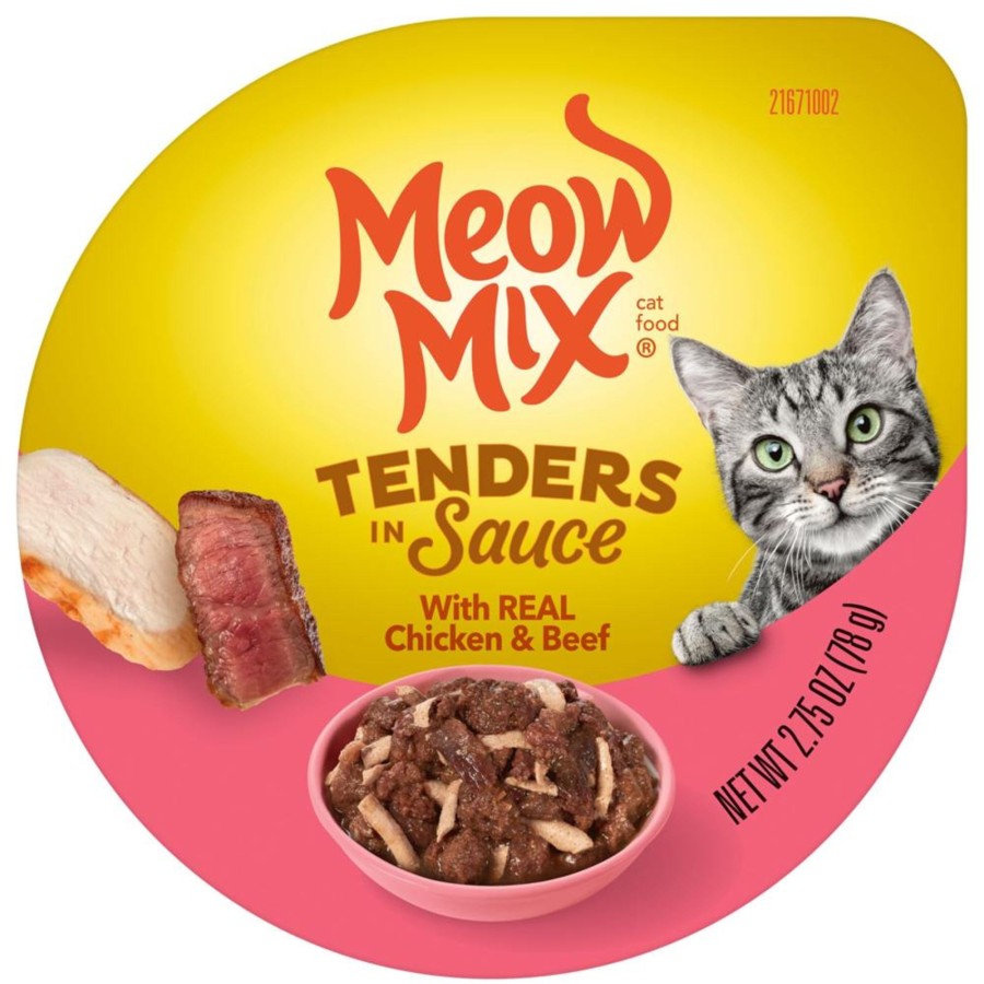 Cat Meow Mix Wet Food | Meow Mix Tender Favorites Real Chicken And Beef In Gravy Cat Food Cups