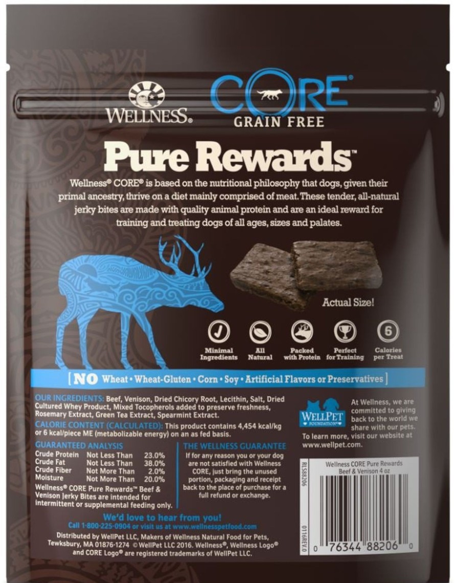 Dog Wellness | Wellness Core Natural Grain Free Pure Rewards Beef And Venison Recipe Jerky Bites Dog Treats