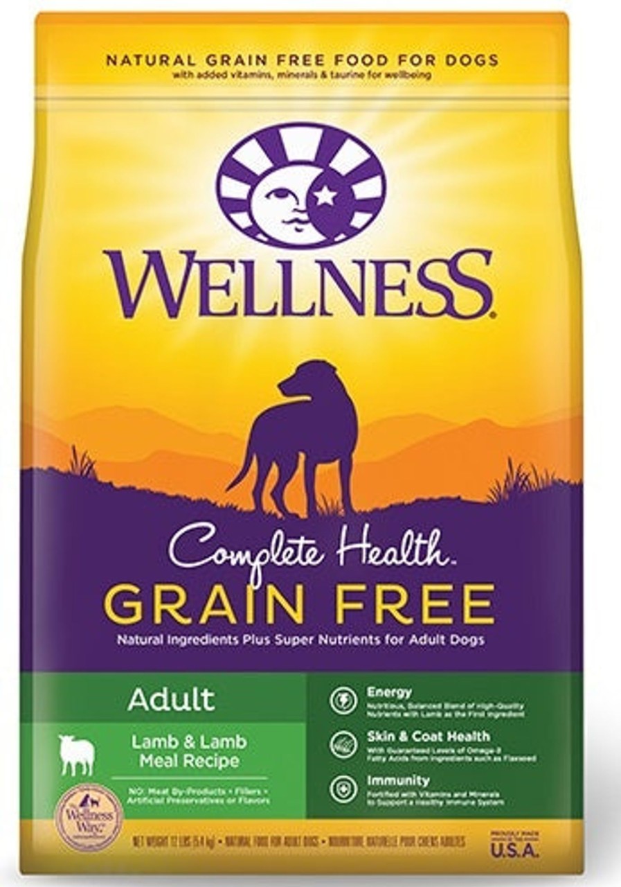 Dog Wellness Dry Food | Wellness Grain-Free Complete Health Adult Lamb & Lamb Meal Recipe Dry Dog Food