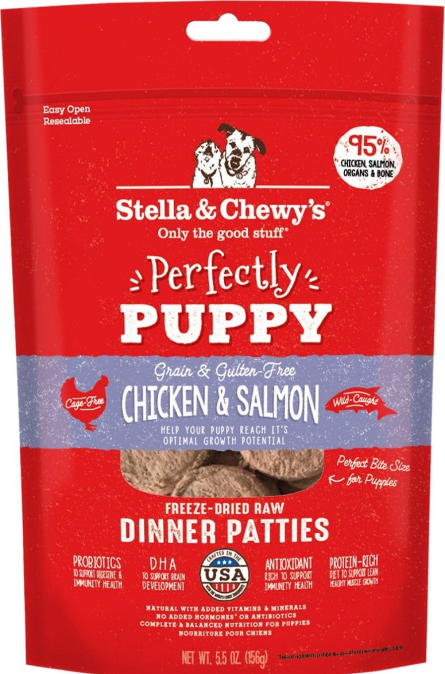 Dog Stella u0026 Chewy's | Stella & Chewy'S Perfectly Puppy Freeze Dried Raw Chicken And Salmon Dinner Patties Grain Free Dog Food