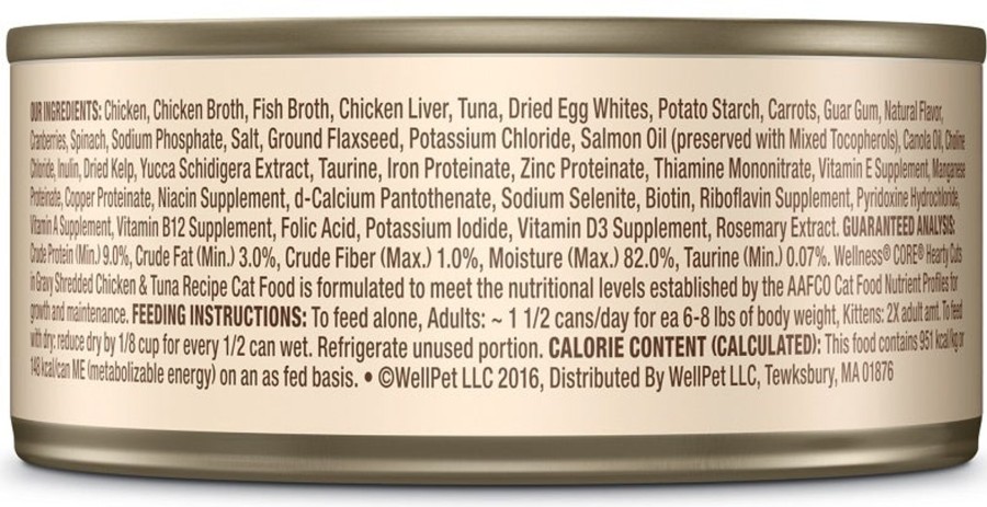 Cat Wellness Wet Food | Wellness Core Natural Grain Free Hearty Cuts Chicken And Tuna Canned Cat Food