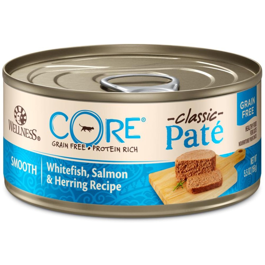 Cat Wellness Wet Food | Wellness Core Grain Free Natural Whitefish, Salmon & Herring Smooth Pate Canned Cat Food