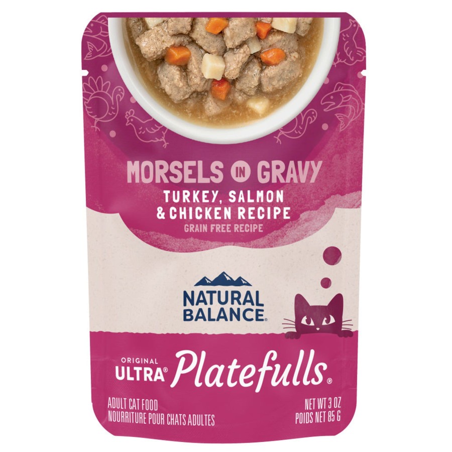 Cat Natural Balance Wet Food | Natural Balance Original Ultra Platefulls Turkey, Salmon & Chicken Recipe Morsels In Gravy Wet Cat Food Pouches