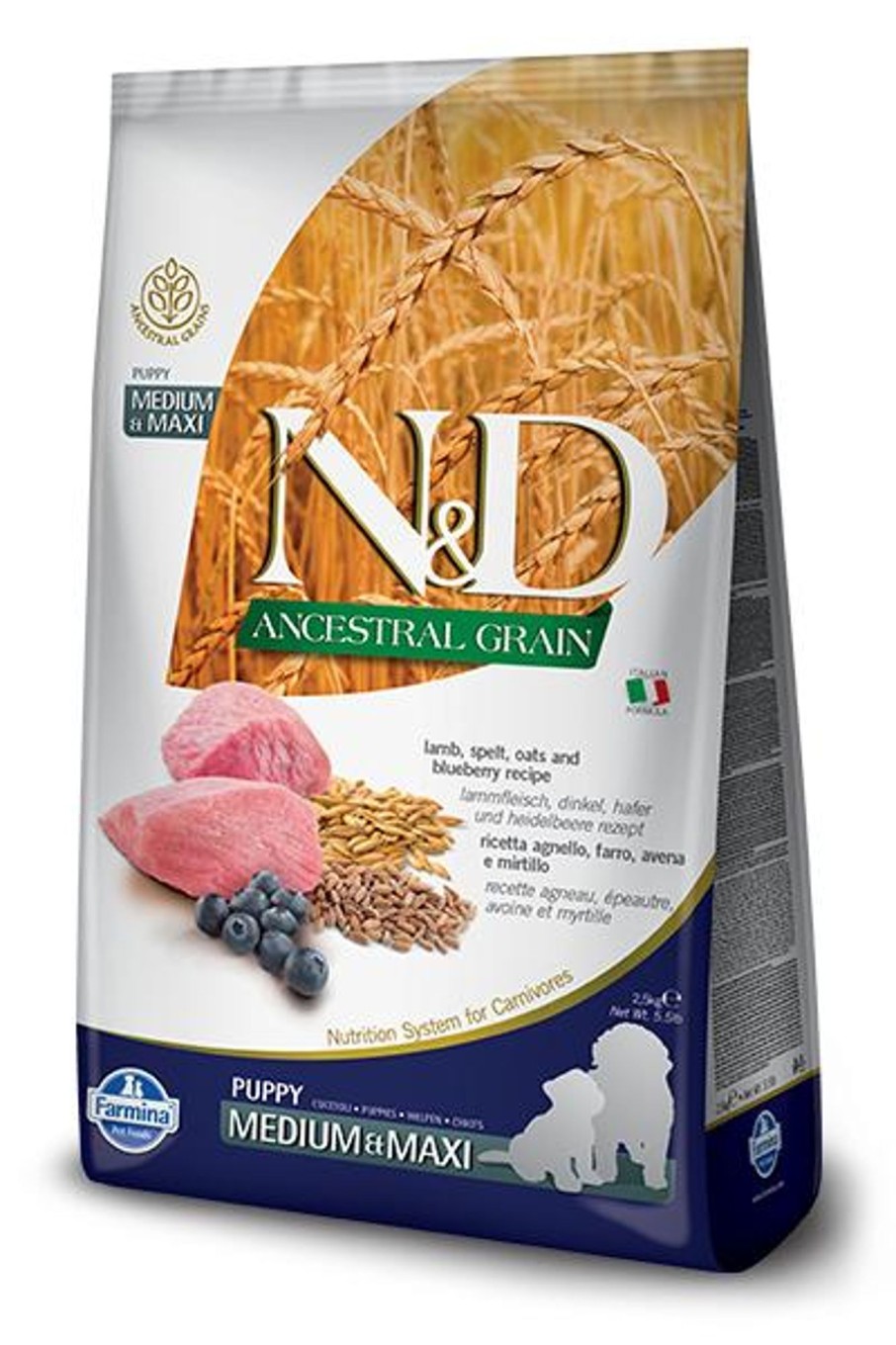 Dog Farmina Pet Foods | Farmina N&D Natural & Delicious Low Grain Medium & Maxi Puppy Lamb & Blueberry Dry Dog Food