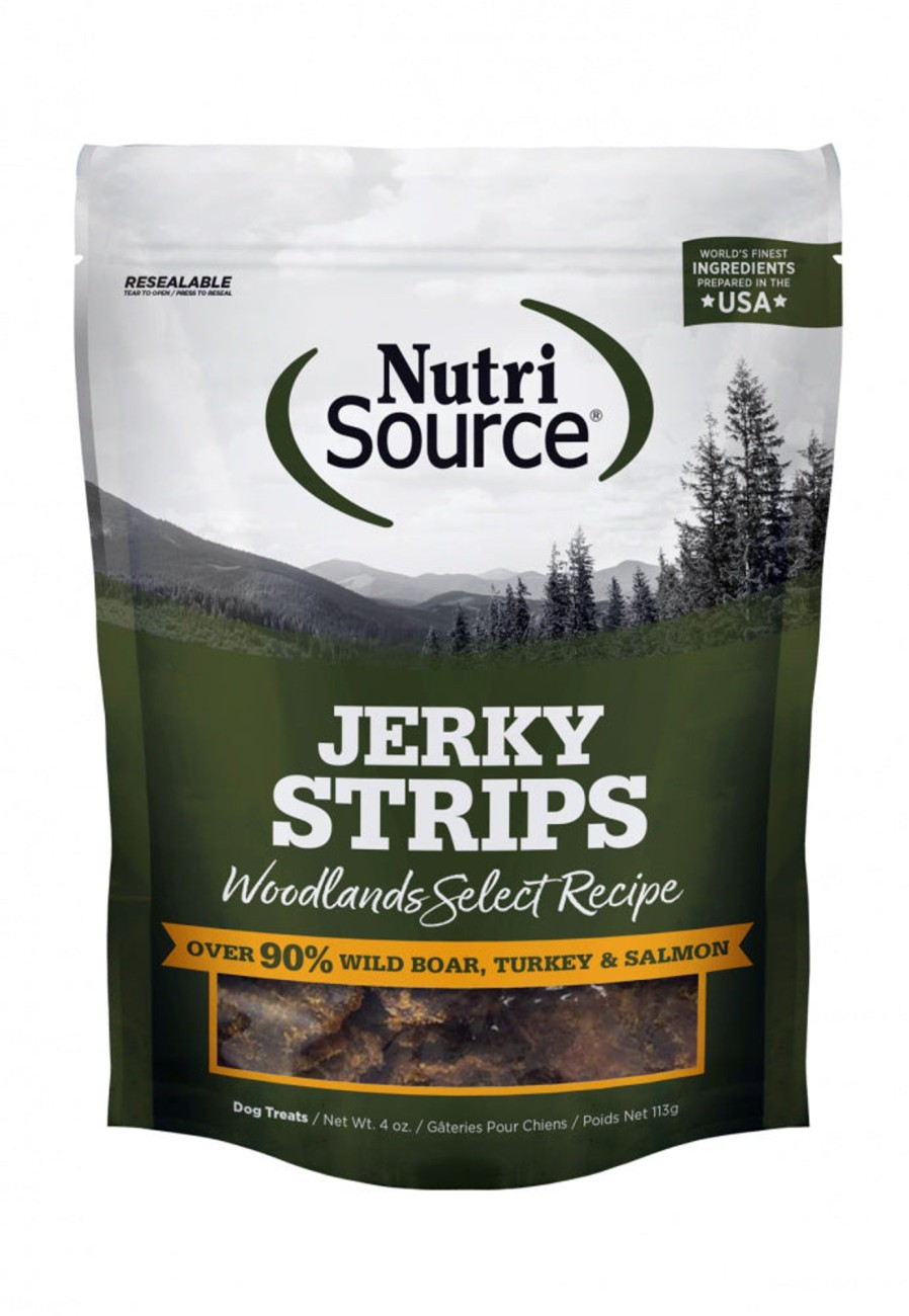 Dog NutriSource | Nutrisource Woodlands Select Jerky Strips 90% Wild Boar, Turkey, & Salmon Grain Free Dog Treats