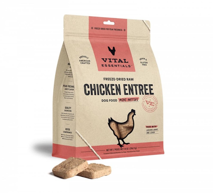 Dog Vital Essentials | Vital Essentials Freeze Dried Grain Free Chicken Mini Patties Entree For Dogs Food