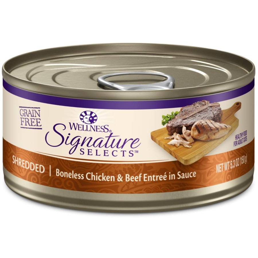 Cat Wellness Wet Food | Wellness Core Signature Selects Grain Free Canned Cat Food, Shredded Chicken & Beef Entree In Sauce