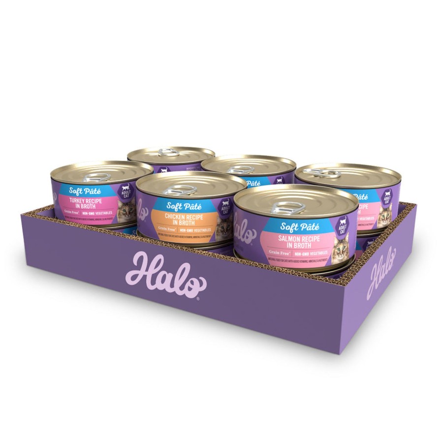 Cat Halo Wet Food | Halo Grain Free Variety Pack Chicken, Salmon & Turkey Canned Cat Food