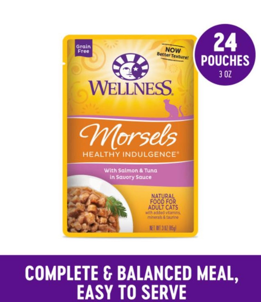 Cat Wellness Wet Food | Wellness Healthy Indulgence Natural Grain Free Morsels With Salmon And Tuna In Savory Sauce Cat Food Pouch