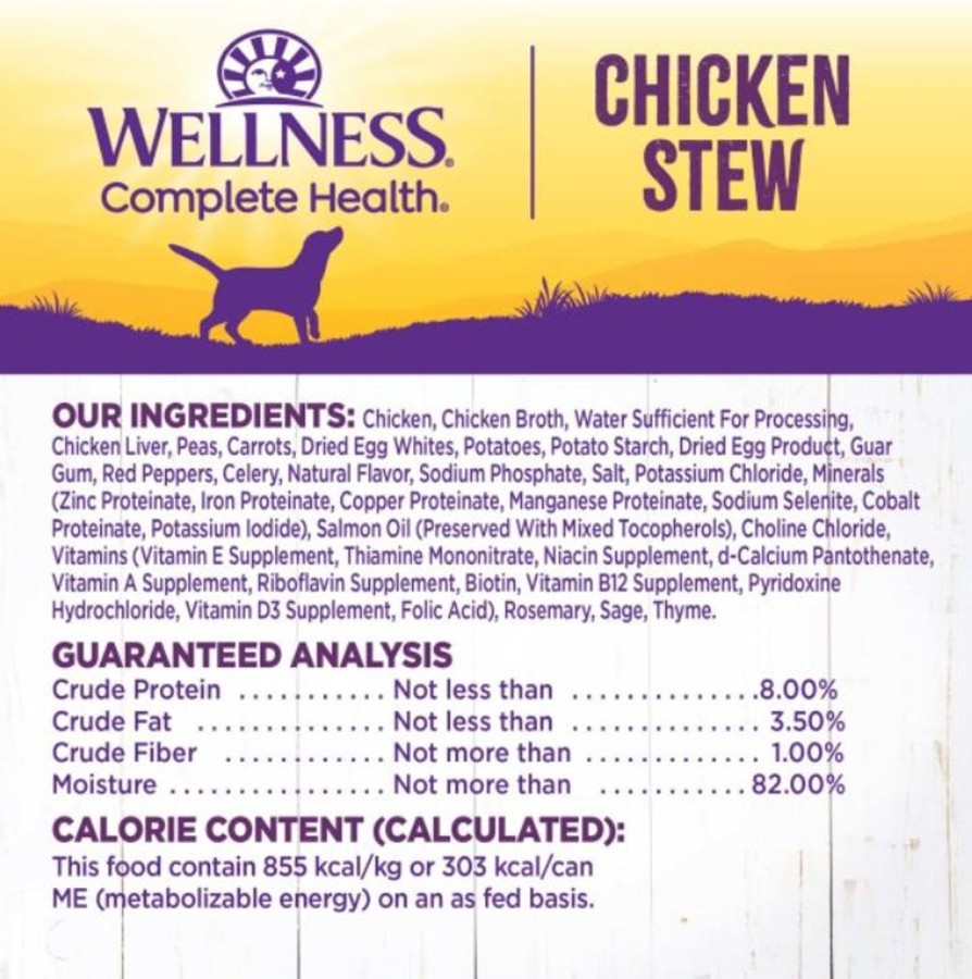 Dog Wellness Wet Food | Wellness Grain Free Natural Chicken Stew With Peas And Carrots Wet Canned Dog Food