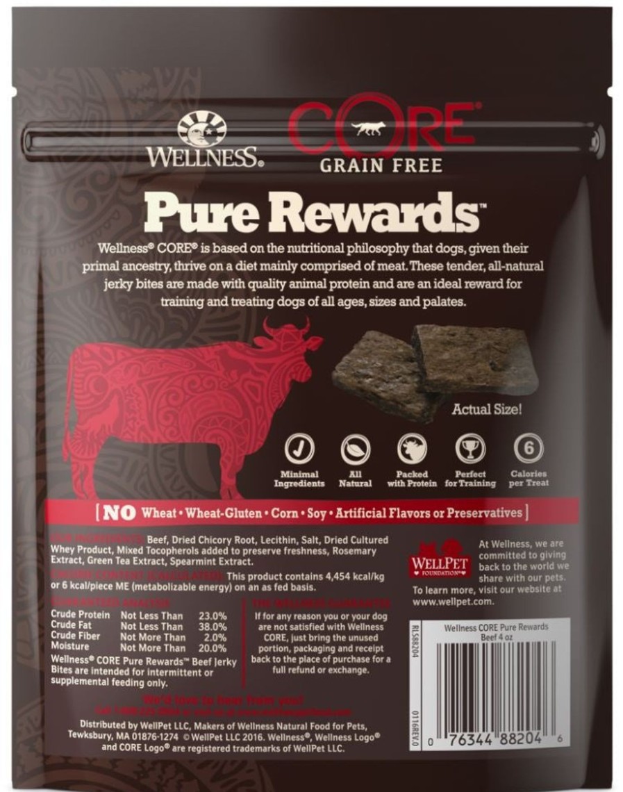 Dog Wellness | Wellness Core Natural Grain Free Pure Rewards Beef Recipe Jerky Bites Dog Treats