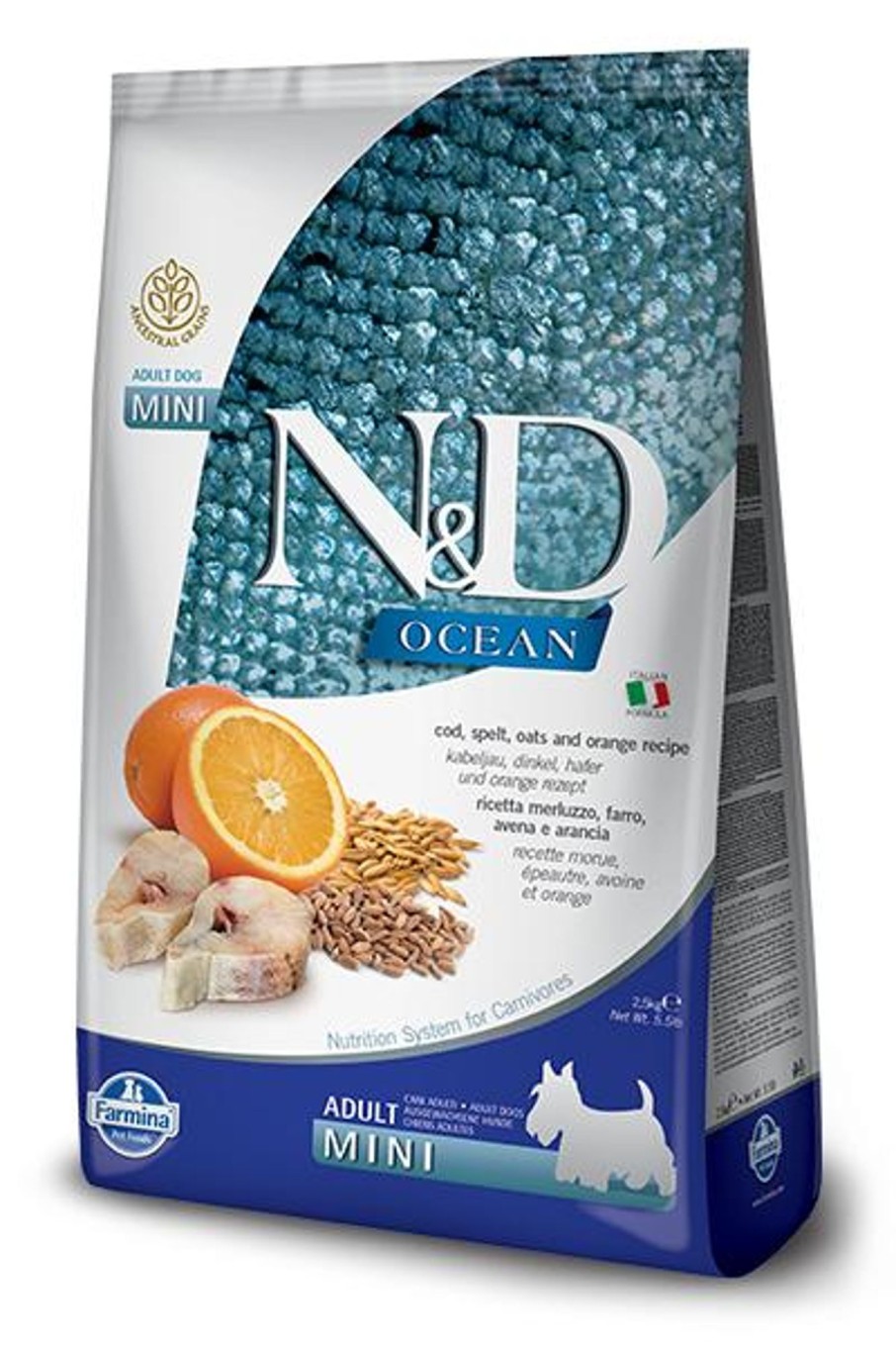 Dog Farmina Pet Foods | Farmina Ocean N&D Natural & Delicious Ancestral Grain Mini Adult Cod, Spelt, Oats & Orange Dry Dog Food